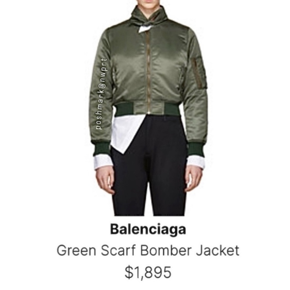 Balenciaga Flight Jacket Scarf Neck Tie Satin Bomber Olive Green 34 XS 0 2 - Picture 14 of 14